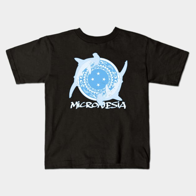 Hammerhead Sharks on Micronesian flag Kids T-Shirt by NicGrayTees